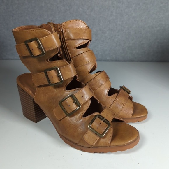Vintage 93 Amaryllis Womens 6.5 Gradiator Multi Buckle Sandals Block Heels Brown - Picture 1 of 7